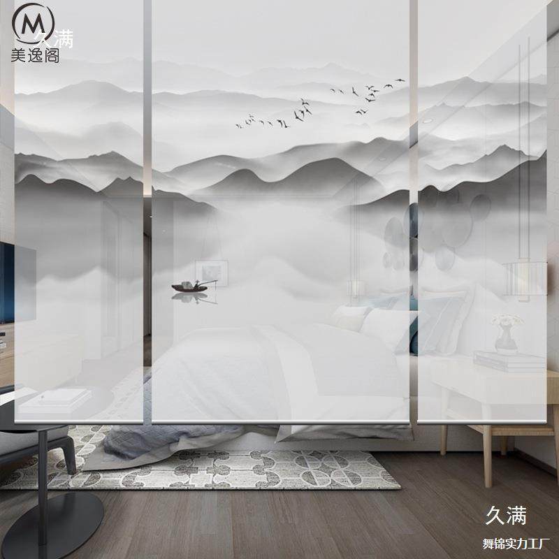 水新中式卷帘客厅拉帘隔断挂帘悬挂画布山AL遮软阳卧室透光景屏风,居家布艺,卷帘,淘宝优惠券,粉丝福利购,淘宝优惠卷