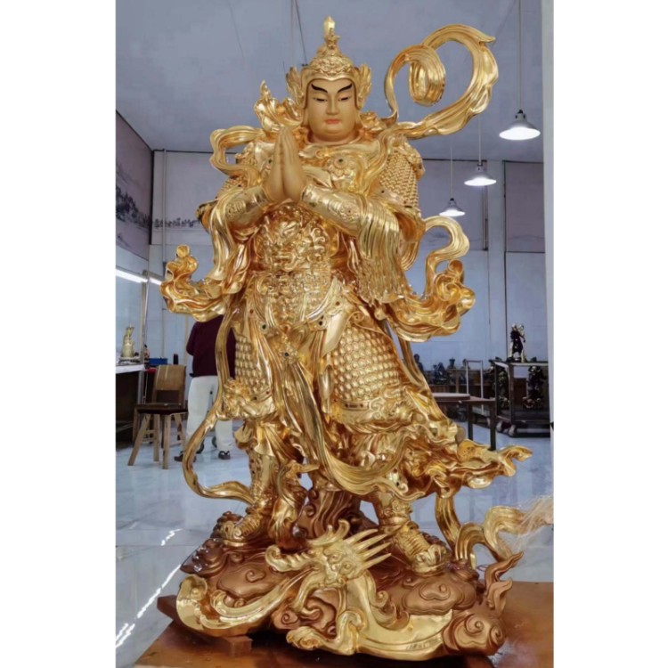 全铜彩绘红脸关二爷贴金武财神九龙关公1米伽蓝菩萨合手韦陀铜像