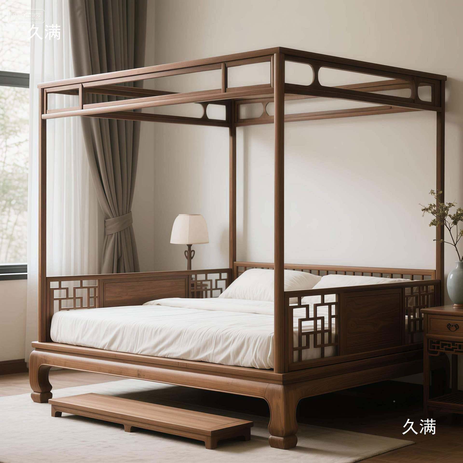 中式架子床老353式实8木宋双式美新学拔步床1米人床中古风仿古四