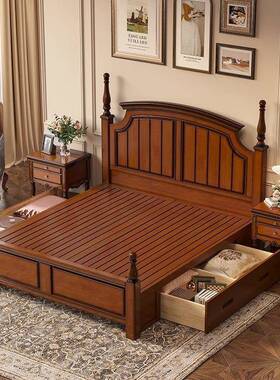 式美实木床主卧双NIB人床带靠背箱储物高床1大.8米现代简约轻奢婚