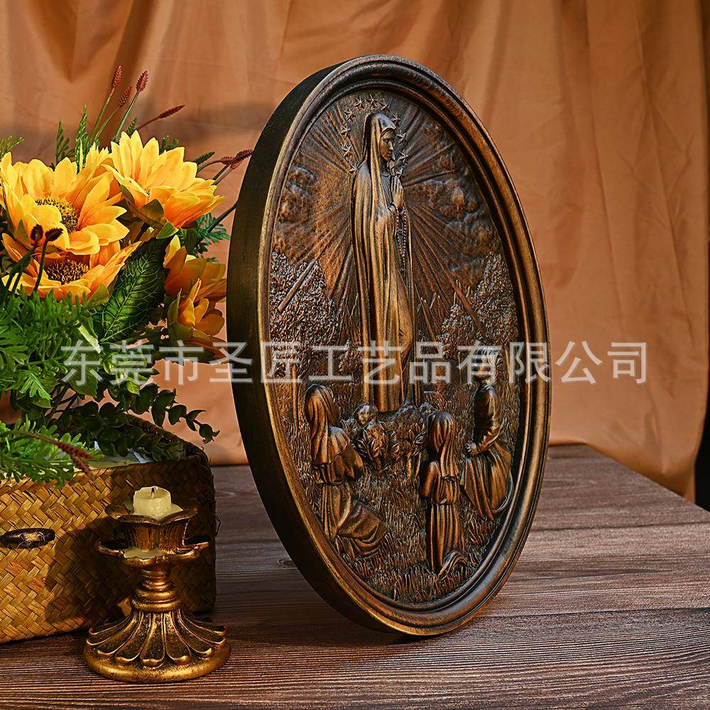 教圣堂物法蒂玛圣母实牌匾木雕画件像摆圣人木雕刻壁挂家BGW0070