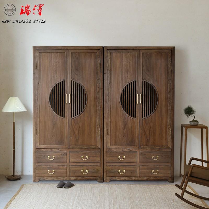 新室中式衣挂柜全木家JRI用卧原木多层实两门带抽屉简约民宿衣橱