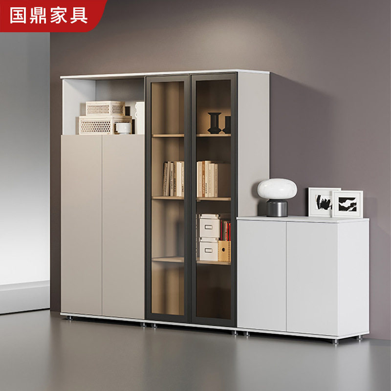 白色木质办公文件收纳矮柜