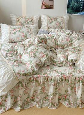 法式田全棉四件套夏季新款园风纯棉高罩端床单上被lxy20246套床裙