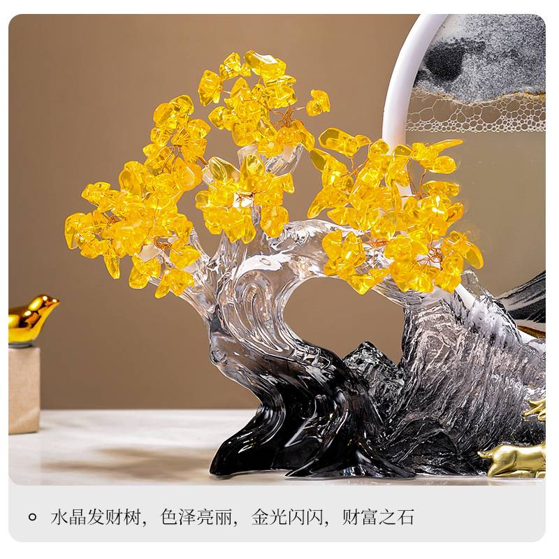 新中式入门玄关发财树流沙画摆件轻奢高档办公室客厅电视柜装饰品图片