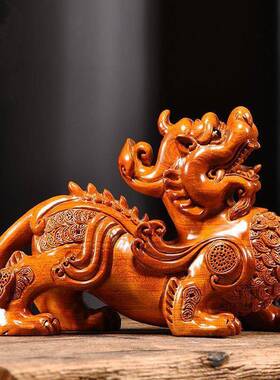 檀室木雕摆件质貔貅实木雕刻家居客厅黑书房办公摆OYH放装饰品工