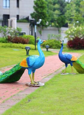 户外玻璃钢塑仿真开屏孔林雀雕公园景区草坪售楼处KQ1001鸟类观景