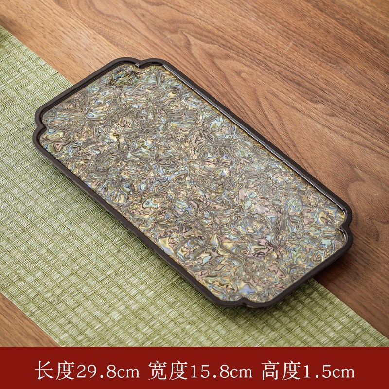 大漆电木螺细长方形托盘家用干泡茶盘珐琅彩隔热垫漆器轻奢小茶台