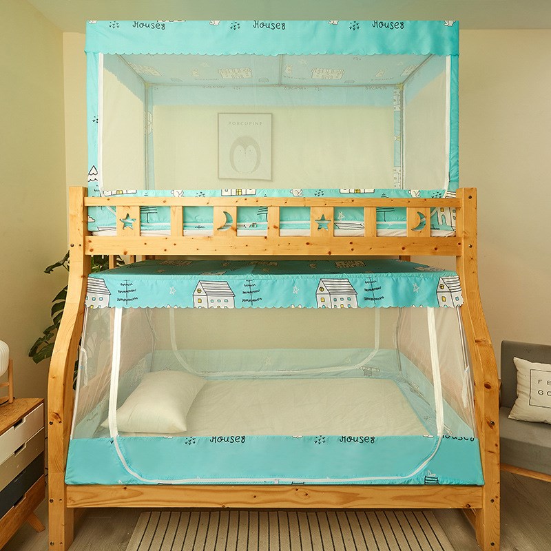 子母床蚊帐上下铺防尘家用遮光床帘床幔双层高伸缩高低床梯形书架