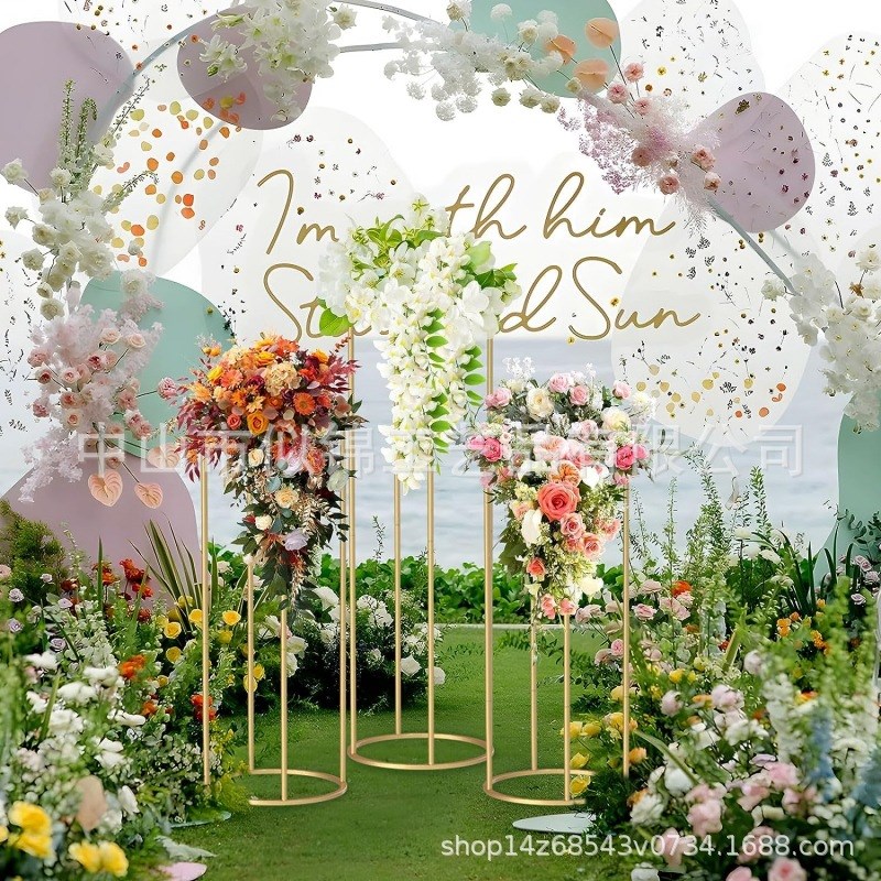 婚庆布置路引花架金色铁艺婚礼道具架子摆件电镀方框装饰花器