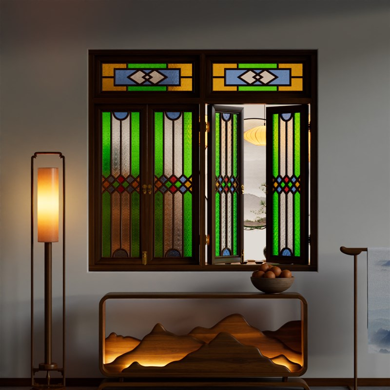 西关满洲窗海棠花原木仿古门窗玻璃屏风民国风旧窗古建工程