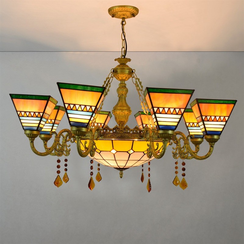 复古方形欧琈蒂凡尼彩色玻璃客厅餐厅卧室多头水晶吊灯东南亚风格