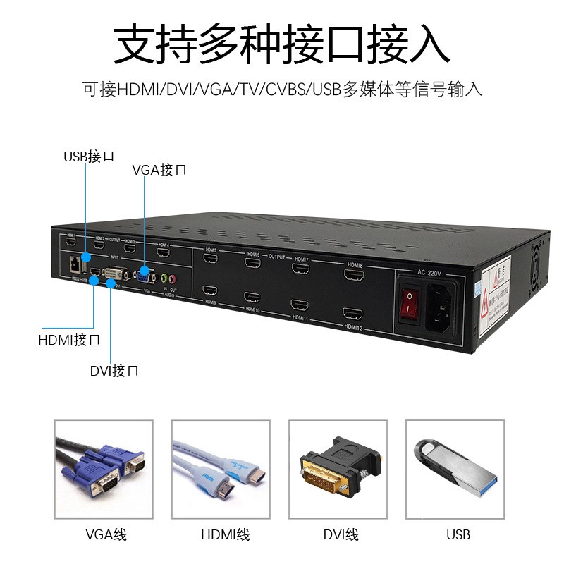 1进12出多屏拼接处理器画面分割控制器十二台液晶电视屏幕拼接盒