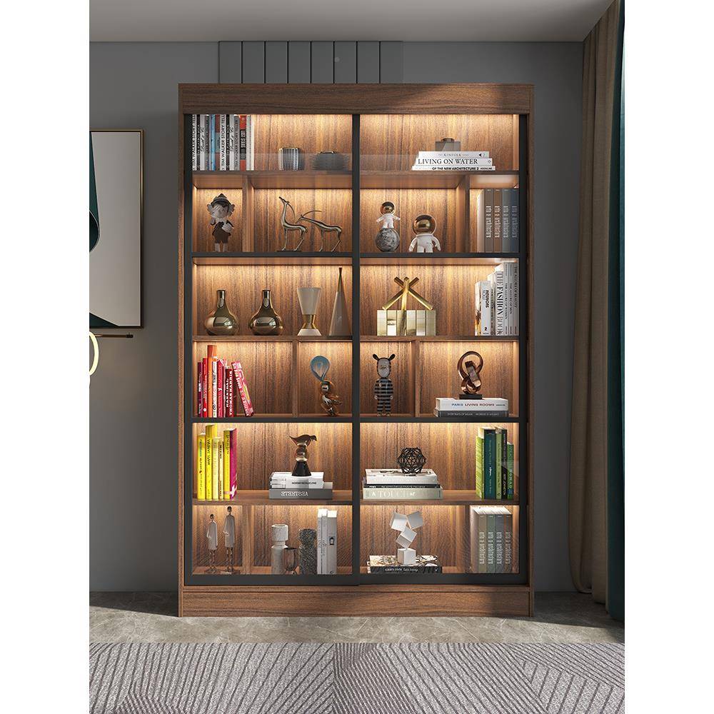 BKK合推拉门书柜书现架玻璃门简约代书9橱一体靠墙F76SSM8T储物组