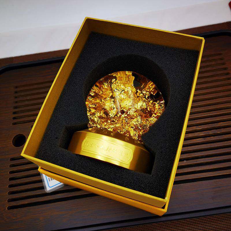 创意水属玻璃球摆件风水轻晶奢家球居饰品旋转金AEG箔球金底座金