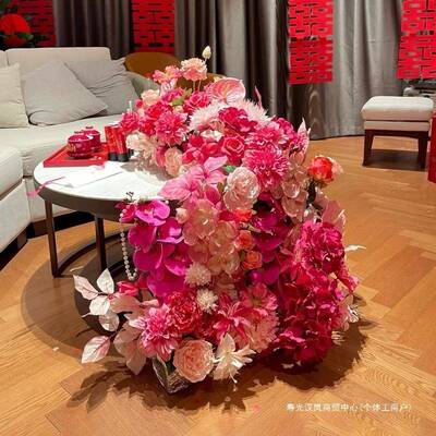 结婚婚礼花布置客厅桌花房婚室QGV房床花婚庆新假花装饰头卧绢花