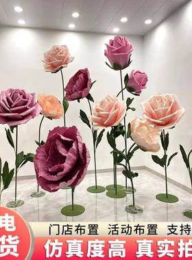 巨型仿虞美人纸艺花商YYQ花业景网红真造褶皱纸橱窗美陈场景布置