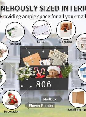 境户外壁挂式邮箱金属投递箱花防户水外邮箱66550带箱金属邮跨箱