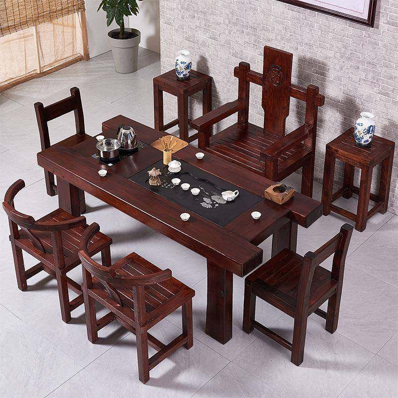 老船木茶桌椅组合实木大厅板式办公茶几客茶中台泡茶桌一一FVG整