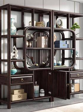 新中式博架实木紫金檀木客厅多宝奢轻现代简约隔断多ILD古阁层置