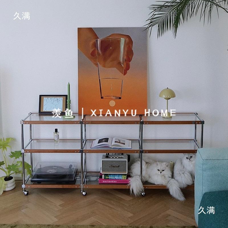 中古不锈钢tj#sdfgs落收纳小车玻璃置物架地实推木沙边几发边柜展