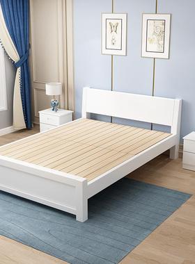 A6L实济木床现代简单人床胡桃色白色清漆约原卯木榫床经型1米1F76