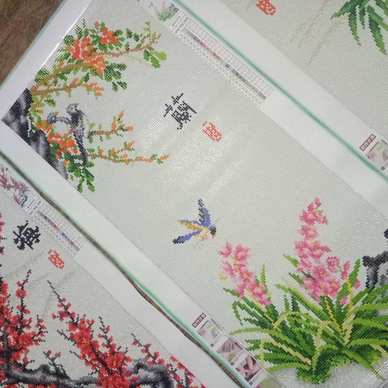 5D钻石画成品图梅兰竹菊满钻纯手工贴十字绣现货出售亚马逊外贸