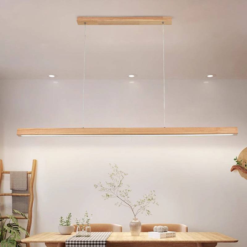 轻奢餐厅灯简约现代吧台简约办公室日式原木餐桌长条茶室led吊灯