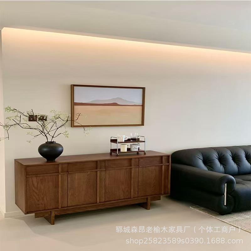 中式老榆木餐简边柜实木落矮地式靠墙储物柜中风约收纳长条餐边柜