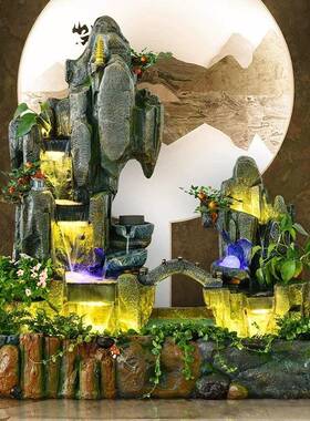 大流型别墅假山水喷泉摆轮件大池鱼缸风水招财花园庭ASI院鱼落地