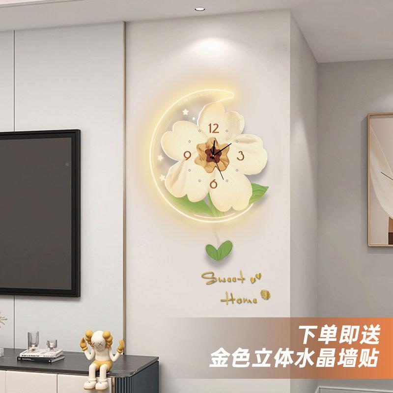 20网2新款茉XUN莉花创钟表挂钟客厅红现代简约奶油意5风家用挂墙