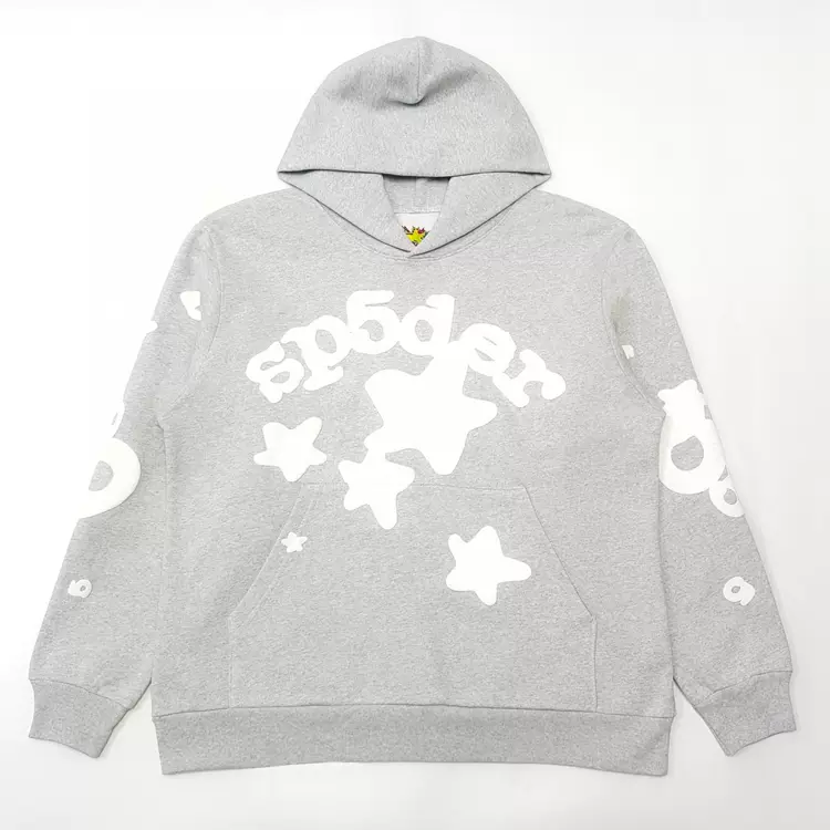 Beluga Grey 【Stock x version】Sp5der FW24HOODIE 蜘蛛网潮牌男女同款套头卫衣帽衫 白鲸灰 尺码：S-XXL  784