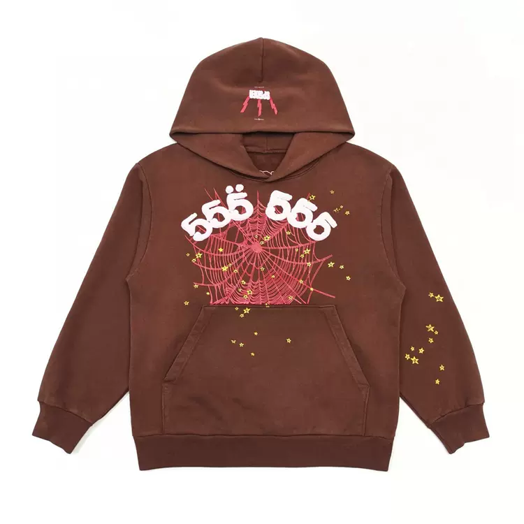 Sp5der FW22 【Stock x version】 HOODIE  Brown angel 555帽衫蜘蛛网潮牌男女同款套头卫衣帽衫 棕色 尺码：S-XXL  789