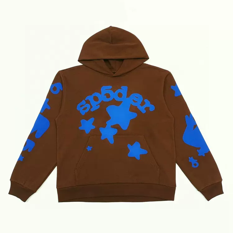 Sp5der FW25 【Stock x version】HOODIE PINK TC 蜘蛛网潮牌男女同款套头卫衣帽衫  棕色 尺码：S-XXL  877