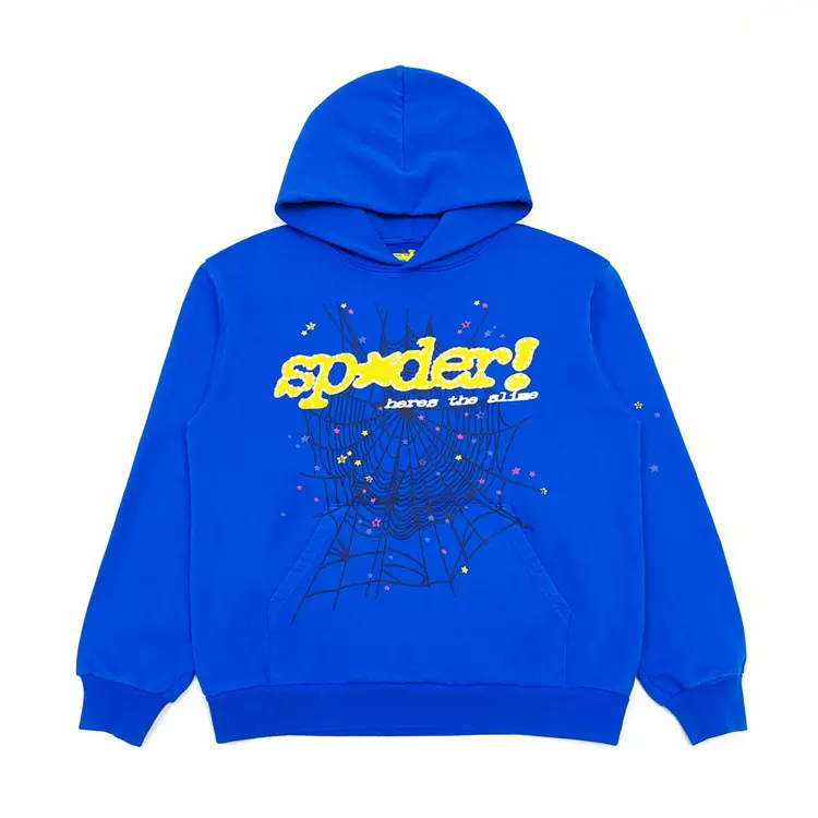 Blue TC 【Stock x version】Sp5der FW23 HOODIE  蜘蛛网潮牌男女同款套头卫衣帽衫  蓝色 尺码：S-XXL  782