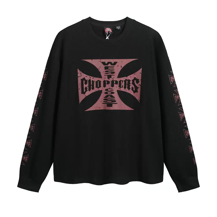 west coast choppers vintage华夫格logo复古长袖T恤 蓝色 灰色 黑色 S-XL码  W2002#