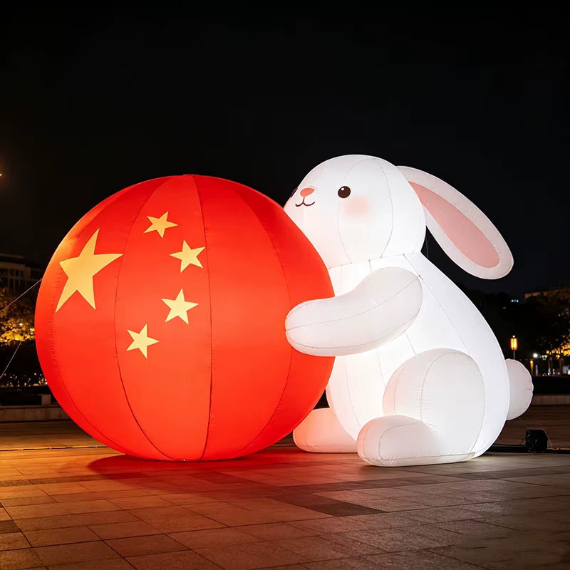 爱国玉兔充气气模中秋国庆商场美陈发光月亮兔子户外打卡道具定制