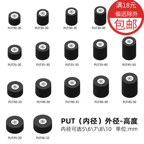 APUT双轴承滑轮平轮输送带挡轮滚轮PU软胶聚氨酯导向包胶轴承滑轮