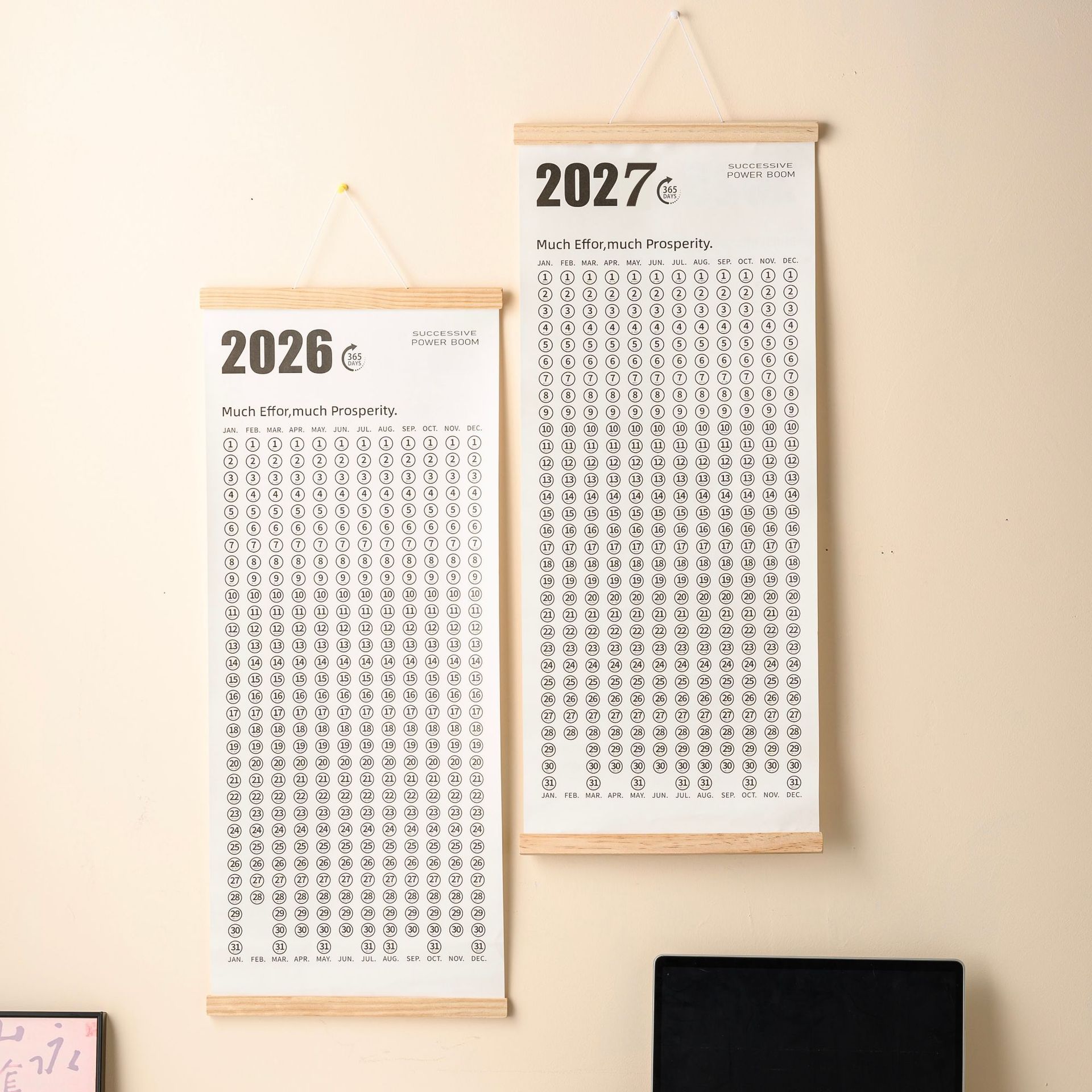 2026年新款木质创意记事打卡日历一年一张倒计时学生台历计划表卷轴挂历2027年历整单张挂墙打卡吵架日历家用