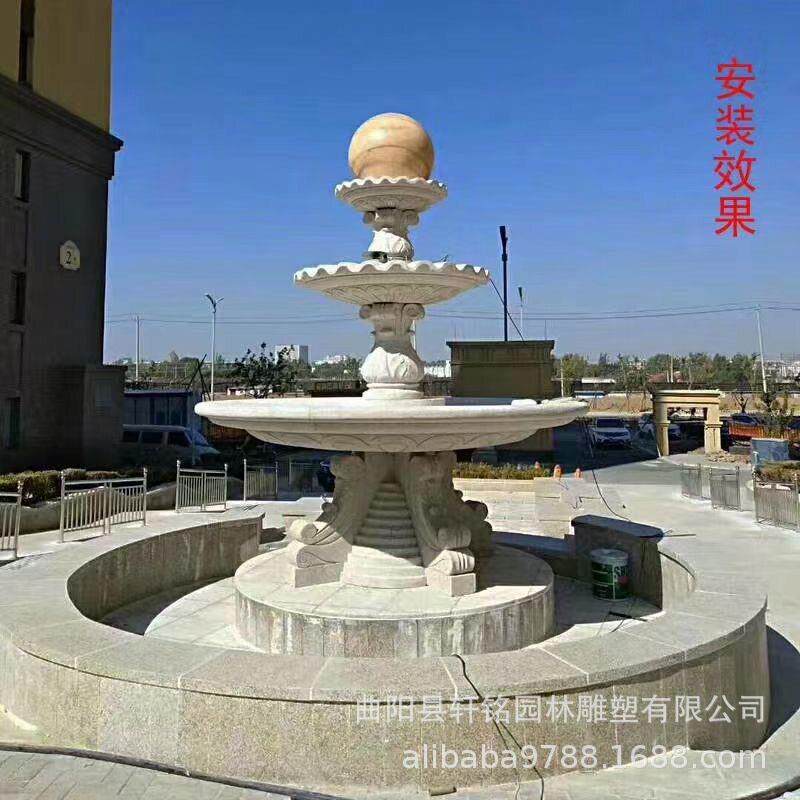 石雕喷泉户外庭院流水景观园林欧式水钵鱼池石材水系大型锈石摆件