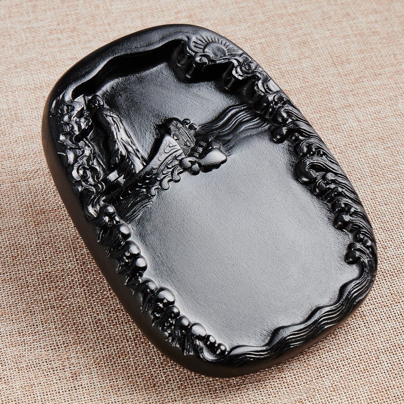 砚台澄泥砚纯黑色书法摆件磨墨成人学生墨汁墨碟研磨文房四宝套件