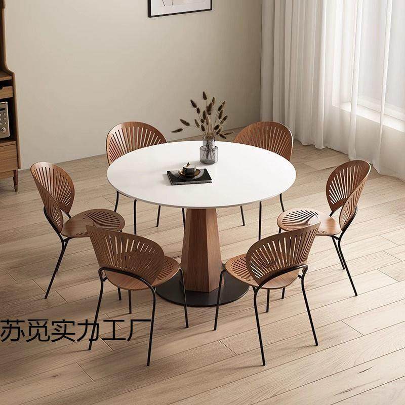 GJF中古风岩圆形德丰利餐桌实木复古小户型现代简约圆桌餐板厅饭