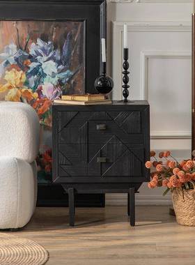 欧式轻奢卧子床头柜复古雕黑色储物柜小户型家室用抽A2674屉边浮