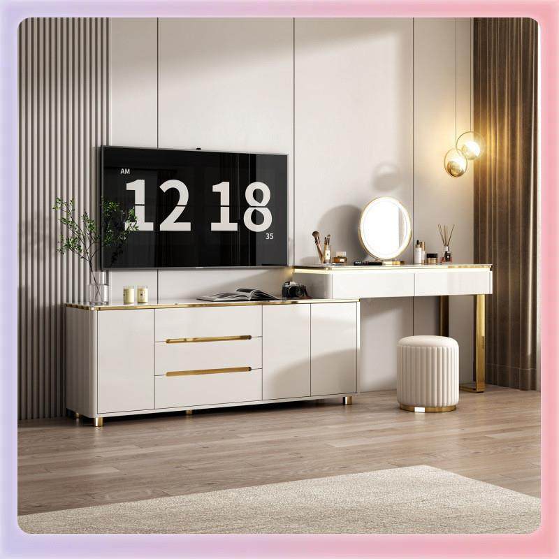 WYX实木9烤漆岩板梳妆台收纳柜体现卧室简约CPS代斗柜梳妆一台轻