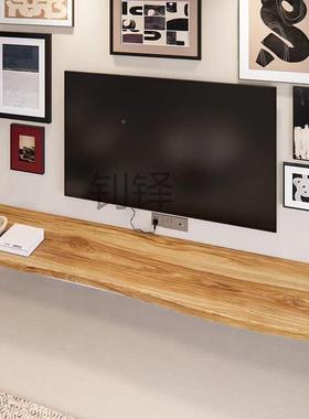 客厅简现代原木挂约墙电视柜整块木一字隔板小AL101803型悬空实实