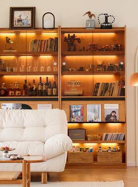 XZ全落实木书柜樱桃木整墙物架一体地丛山组书合架DDL满墙展示置