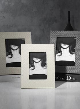 新件款现代台简约编织纹相框摆50108办公室样板房书房桌面摆形长