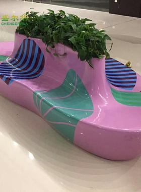 创意玻璃钢个性花盆座椅多人休闲绘座彩商场户椅休QVB外息花盆长