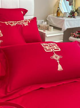 新式XUP婚庆结婚床上用品九件四套红色婚礼陪嫁件套大刺绣喜被中
