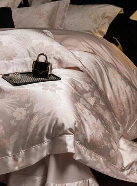 高端舒适真丝棉色织提裸花四睡件套亲肤滑被套床单春夏床上93738